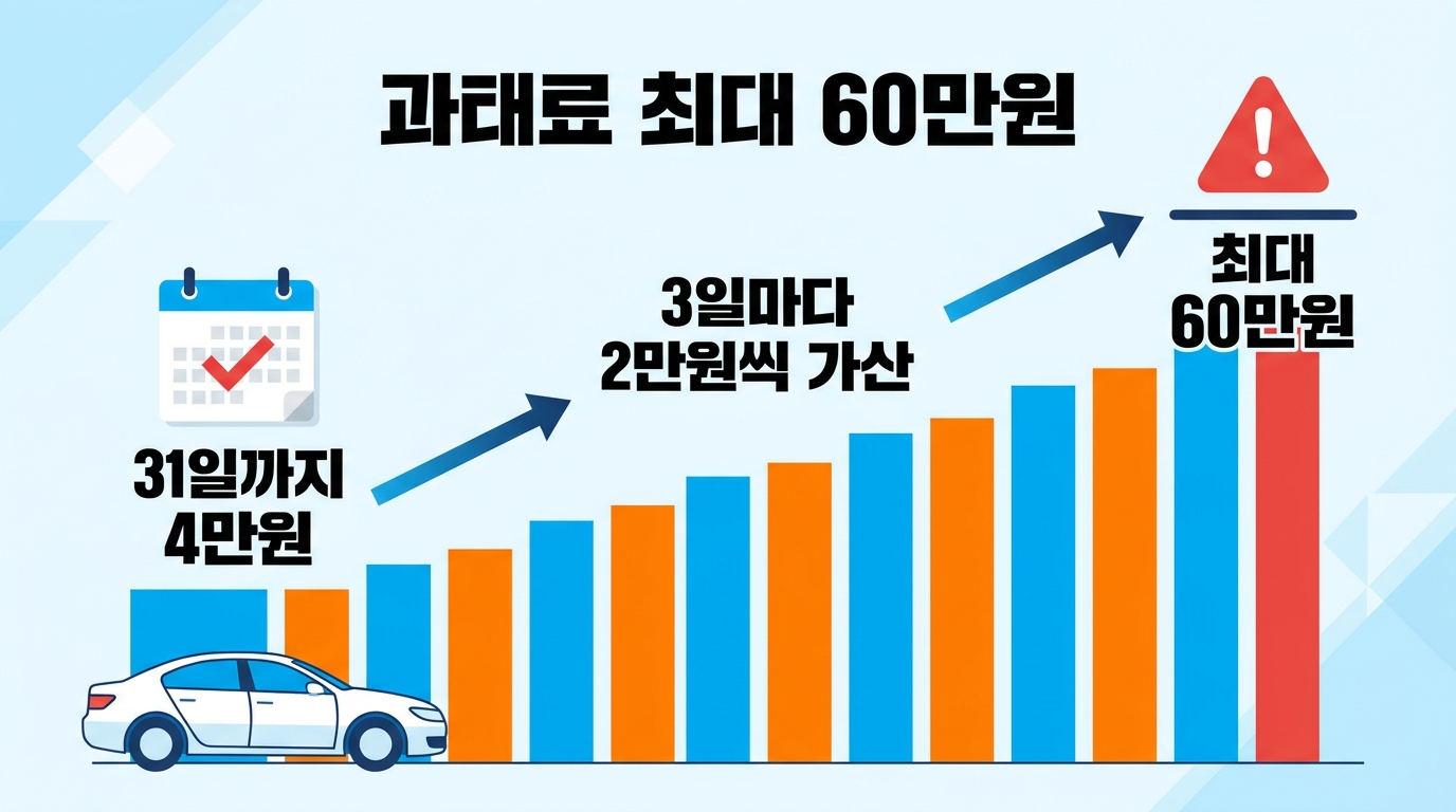 자동차 정기검사 유효기간을 넘겼을 때 부과되는 과태료를 경과 기간별로 산정하여 보여주며 만료일 이후 미이행 시 발생하는 경제적 손실을 방지하는 핵심 정보입니다