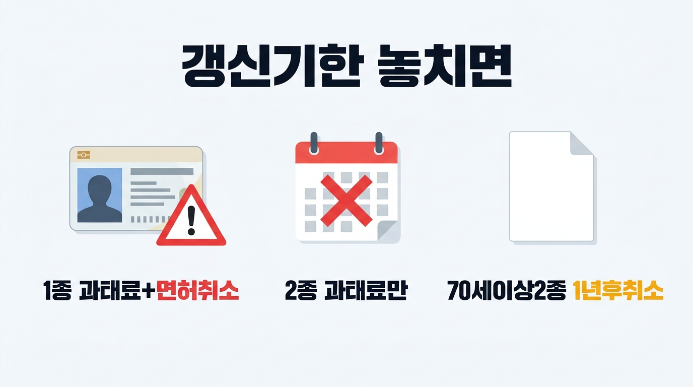운전면허 갱신 기간을 초과했을 때 발생하는 1종 및 2종 면허의 불이익과 과태료 정보를 정리했습니다 1년 경과 시 면허가 취소될 수 있으므로 사전에 안전운전통합민원을 통해 기한을 확인하는 것이 중요합니다