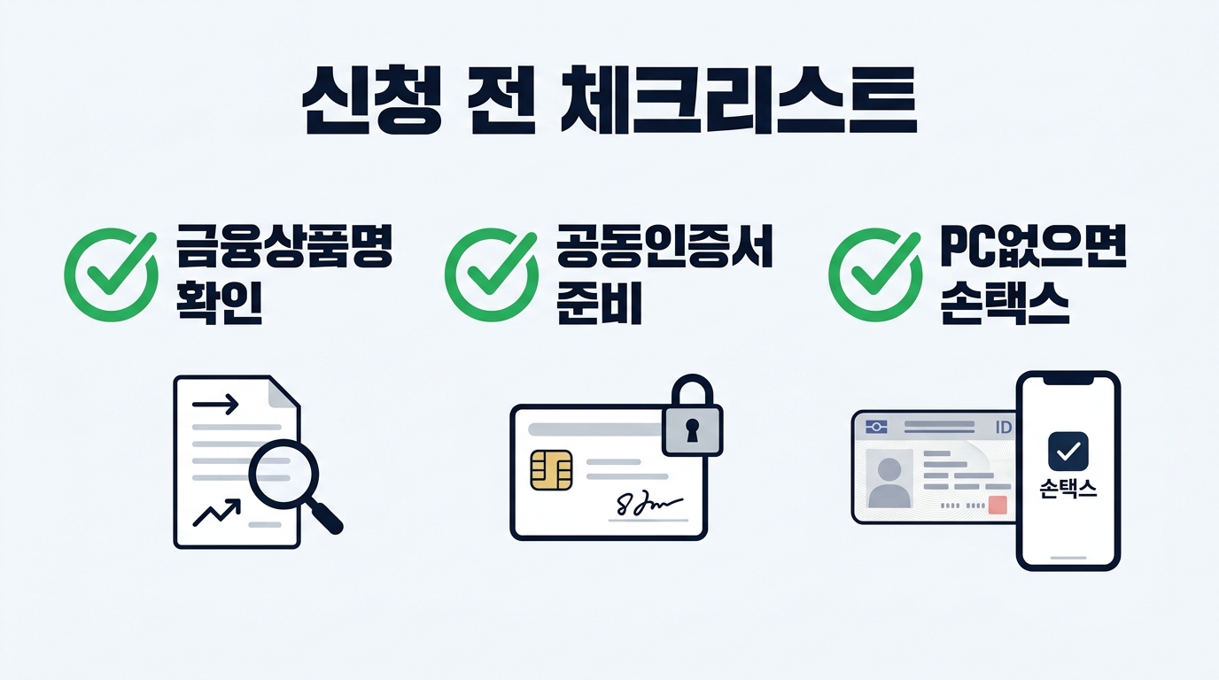 소득확인증명서 발급 전 인증 수단과 발급 시기 등을 점검할 수 있는 핵심 체크리스트입니다