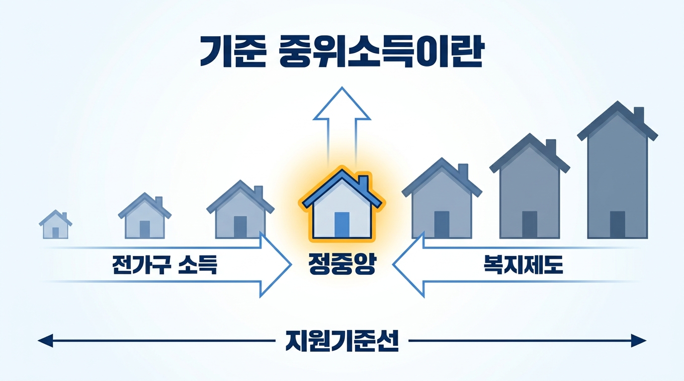 2026년 기준 중위소득이 무엇인지 전 국민 가구 소득 중심점에서 파악하는 방법을 설명하는 가이드입니다 보건복지부 고시 기준의 핵심 의미를 담았습니다