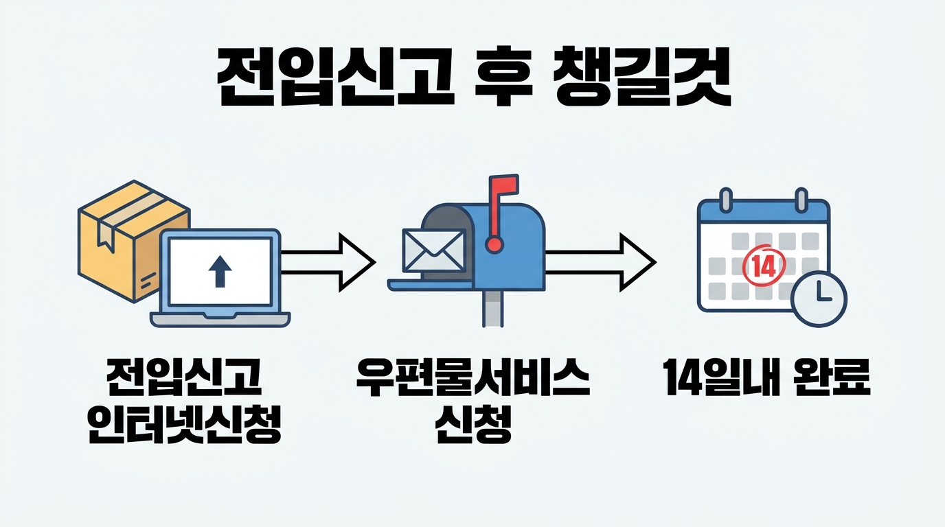 이사 후 14일 이내 전입신고를 마치지 않을 경우 주민등록법에 따라 최대 5만원 이하의 과태료가 발생할 수 있으므로 정해진 기한 내에 정확하게 신고를 완료하는 방법