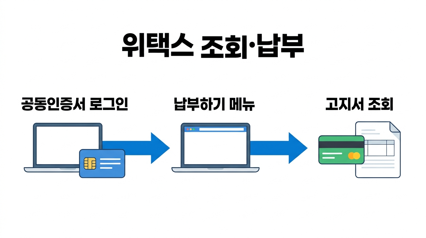 위택스 누리집을 통해 전국 지방세 고지서를 조회하고 납부하는 과정을 단계별로 설명하는 가이드입니다 공동인증서 로그인부터 카드 납부까지 상세한 절차를 확인해보세요