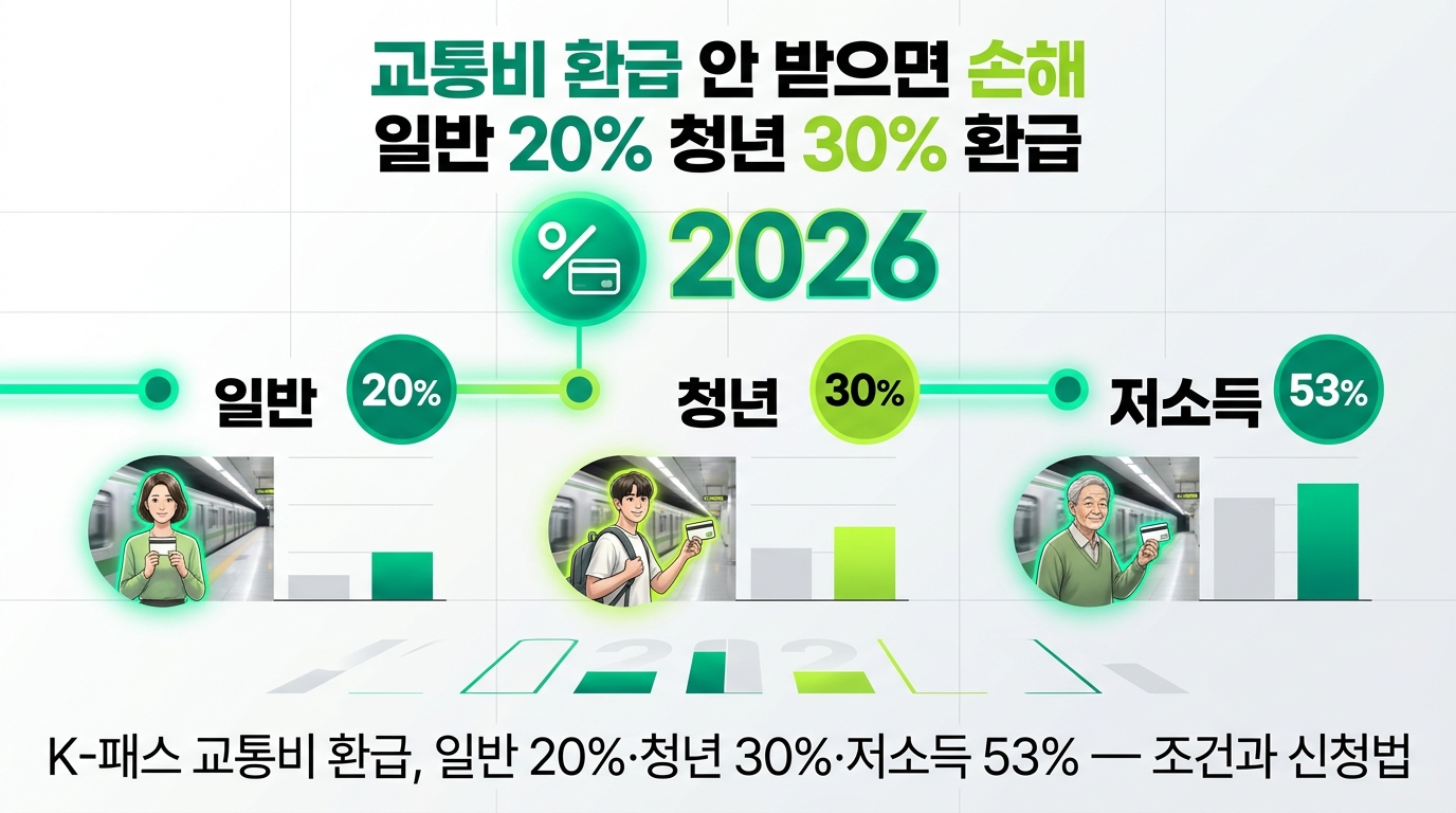 K-패스 교통비 환급, 일반 20%·청년 30%·저소득 53% — 조건과 신청법